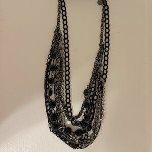 NWT Vera Wang Silver & Black Chain Rhinestone and Bead Necklace